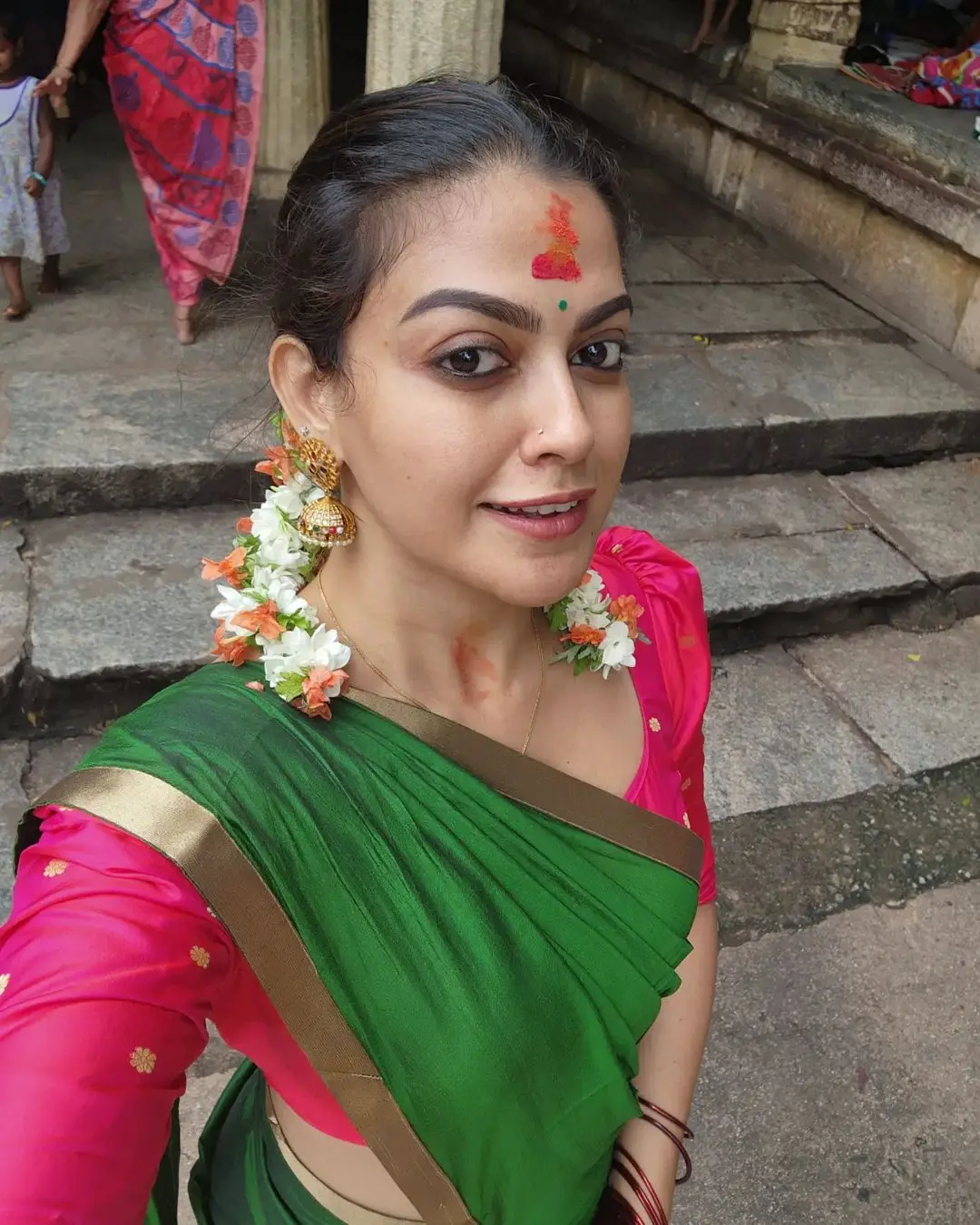 Anusree Nair In South Indian Traditional Green Saree Red Blouse